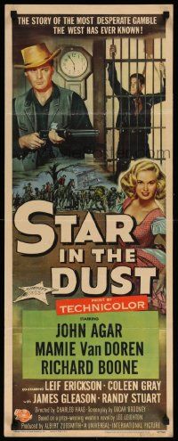 7k823 STAR IN THE DUST insert '56 John Agar, Van Doren, a story of the most desperate gamble!