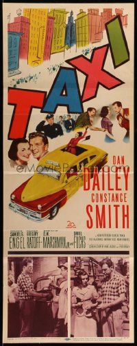 7k843 TAXI insert '53 artwork of Dan Dailey & Constance Smith in yellow cab in New York City!
