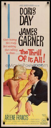 7k861 THRILL OF IT ALL insert '63 wonderful artwork of Doris Day kissing James Garner!