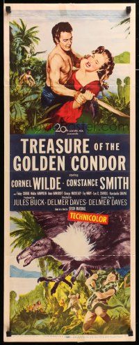 7k877 TREASURE OF THE GOLDEN CONDOR insert '53 Cornel Wilde grabbing girl & attacked by snake!