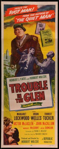 7k879 TROUBLE IN THE GLEN insert '54 art of Orson Welles & Margaret Lockwood in Scotland!
