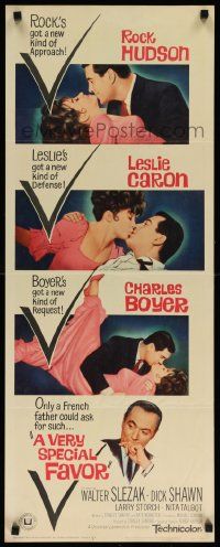 7k892 VERY SPECIAL FAVOR insert '65 Charles Boyer, Rock Hudson tries to unwind sexy Leslie Caron!