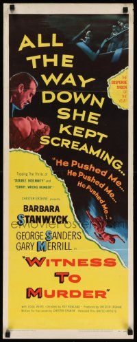 7k977 WITNESS TO MURDER insert '54 no one believes Barbara Stanwyck, except for the murderer!
