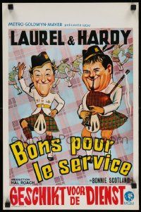 7m038 BONNIE SCOTLAND Belgian R70s wacky artwork of Stan Laurel & Oliver Hardy in kilts!