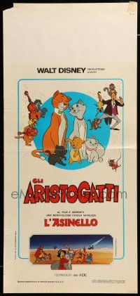 7m334 ARISTOCATS/SMALL ONE Italian locandina '70s cool Disney double-bill, great image!