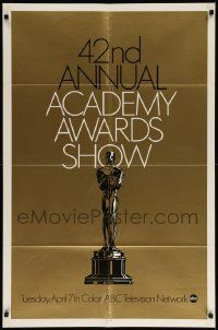 7p010 42ND ANNUAL ACADEMY AWARDS foil 1sh '70 wonderful image of the Oscar statue!