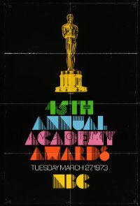 7p011 45TH ANNUAL ACADEMY AWARDS 1sh '73 NBC, great artwork of the Oscar statuette!
