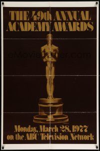 7p013 49TH ANNUAL ACADEMY AWARDS 1sh '77 ABC, great image of golden Oscar statuette!