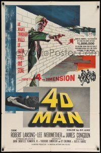 7p014 4D MAN 1sh '59 cool special effects image of Robert Lansing putting hand through metal!