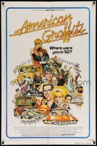 7p039 AMERICAN GRAFFITI 1sh '73 George Lucas teen classic, it was the time of your life!