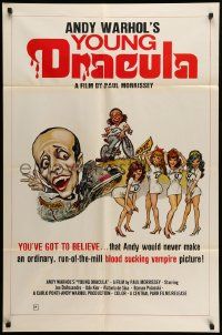 7p043 ANDY WARHOL'S DRACULA 1sh R76 cool art of vampire Udo Kier as Dracula by Barr!