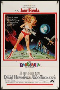 7p072 BARBARELLA 1sh '68 sexiest sci-fi art of Jane Fonda by Robert McGinnis, Roger Vadim!