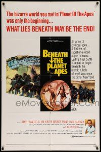 7p084 BENEATH THE PLANET OF THE APES 1sh '70 sci-fi sequel, what lies beneath may be the end!