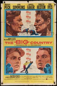 7p090 BIG COUNTRY style A 1sh '58 Gregory Peck, Charlton Heston, William Wyler classic, cool art!