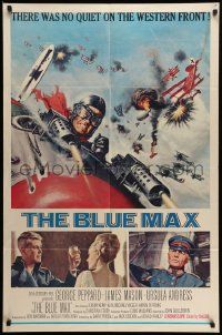 7p113 BLUE MAX 1sh '66 Frank McCarthy art of WWI fighter pilot George Peppard in airplane!