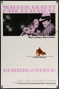 7p117 BONNIE & CLYDE 1sh '67 notorious crime duo Warren Beatty & Faye Dunaway young & in love!