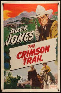 7p136 BUCK JONES 1sh '40s great cowboy image pointing gun, The Crimson Trail!