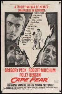 7p149 CAPE FEAR military 1sh '62 Gregory Peck, Robert Mitchum, Polly Bergen, classic noir, Terror!