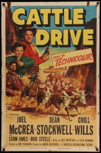 7p163 CATTLE DRIVE 1sh '51 Joel McCrea & Dean Stockwell in New Mexico!