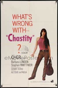 7p168 CHASTITY int'l 1sh '69 AIP, written & produced by Sonny Bono, hitchhiking Cher!