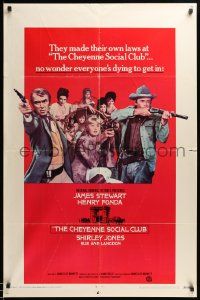 7p169 CHEYENNE SOCIAL CLUB int'l 1sh '70 Jimmy Stewart, Henry Fonda w/guns & ladies of the night!