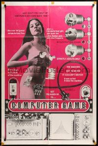 7p188 COMPUTER GAME 1sh '69 wacky art of sexy computerized girl w/light bulbs!