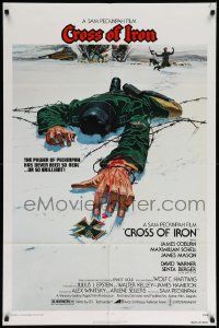 7p210 CROSS OF IRON 1sh '77 Sam Peckinpah, Tanenbaum art of fallen World War II Nazi soldier!