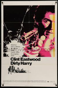 7p255 DIRTY HARRY 1sh '71 art of Clint Eastwood pointing his .44 magnum, Don Siegel crime classic!