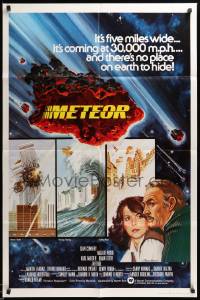 7p578 METEOR English 1sh '79 Sean Connery, Natalie Wood, different art with WTC by Tanenbaum!