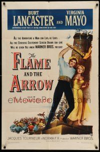 7p316 FLAME & THE ARROW 1sh '50 Burt Lancaster performing his own stunts & sexy Virginia Mayo!