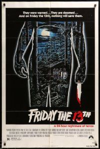 7p335 FRIDAY THE 13th 1sh '80 great Alex Ebel art, slasher classic, 24 hours of terror!
