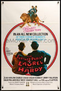 7p344 FURTHER PERILS OF LAUREL & HARDY 1sh '67 great image of Stan & Ollie riding lion!