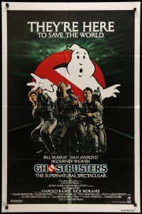 7p358 GHOSTBUSTERS int'l 1sh '84 Bill Murray, Aykroyd & Harold Ramis are here to save the world!