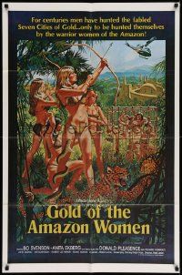 7p373 GOLD OF THE AMAZON WOMEN 1sh '79 sexy Anita Ekberg, Amazons shooting down helicopter w/bows!