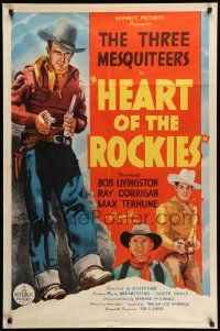 7p407 HEART OF THE ROCKIES 1sh '37 Three Mesquiteers, Bob Livingston, Corrigan & Terhune!
