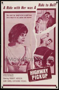 7p426 HIGHWAY PICKUP 1sh '63 Robert Hossein, Catherine Rouvel, ride with her to Hell!