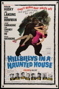 7p427 HILLBILLYS IN A HAUNTED HOUSE 1sh '67 country music, art of wacky ape carrying sexy girl!