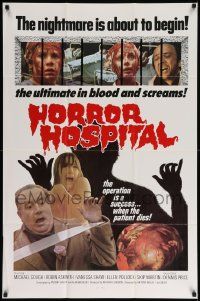 7p439 HORROR HOSPITAL 1sh '75 Michael Gough, English sci-fi horror, great images!
