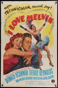 7p454 I LOVE MELVIN 1sh '53 great romantic art of Donald O'Connor & Debbie Reynolds!