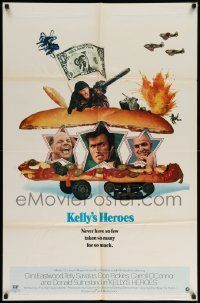 7p489 KELLY'S HEROES style B 1sh '70 Clint Eastwood, Savalas, Rickles, & Sutherland in a sandwich!