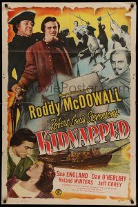 7p490 KIDNAPPED 1sh '48 Roddy McDowall, pirates, written by Robert Louis Stevenson!