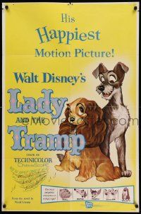 7p495 LADY & THE TRAMP 1sh R62 Disney classic cartoon, great images of the top dog cast!