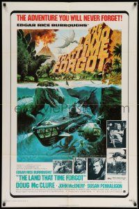 7p504 LAND THAT TIME FORGOT 1sh '75 Edgar Rice Burroughs, cool George Akimoto dinosaur art!
