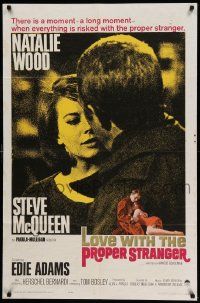 7p547 LOVE WITH THE PROPER STRANGER 1sh '64 romantic close up of Natalie Wood & Steve McQueen!