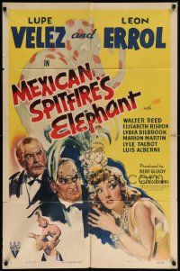 7p579 MEXICAN SPITFIRE'S ELEPHANT style A 1sh '42 art of Lupe Velez & Errol with spotted elephant!