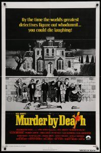 7p604 MURDER BY DEATH int'l 1sh '76 Peter Sellers, great Charles Addams art of cast by dead body!