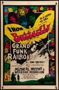 7p607 MUSICAL MUTINY/WEEKEND REBELLION 1sh '70 Iron Butterfly, Grand Funk Railroad double-bill!