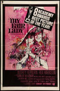 7p608 MY FAIR LADY 1sh '64 classic art of Audrey Hepburn & Rex Harrison by Bob Peak!