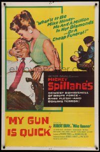 7p610 MY GUN IS QUICK 1sh '57 Mickey Spillane, introducing Robert Bray as Mike Hammer!