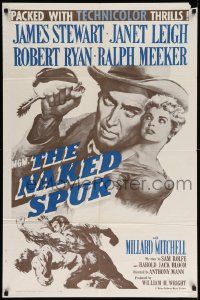 7p617 NAKED SPUR 1sh R62 art of strong man James Stewart & sexy bait Janet Leigh!
